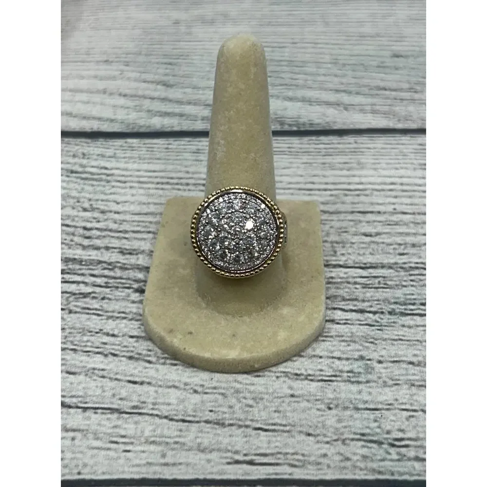 YGI Silver & Gold Cubic Zirconia Rhodium Round Sterling Silver 925 Ring Size 7.5